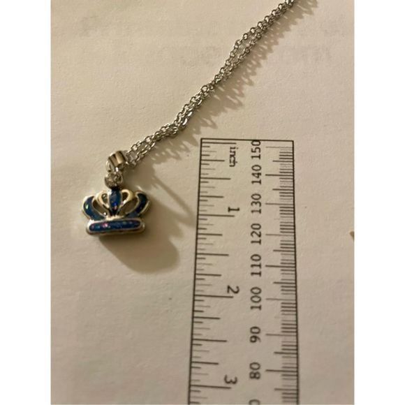 BLUE OPAL N SILVER CROWN NECKLACE - Picture 6 of 9